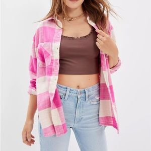 American Eagle Pink Oversized Flannel